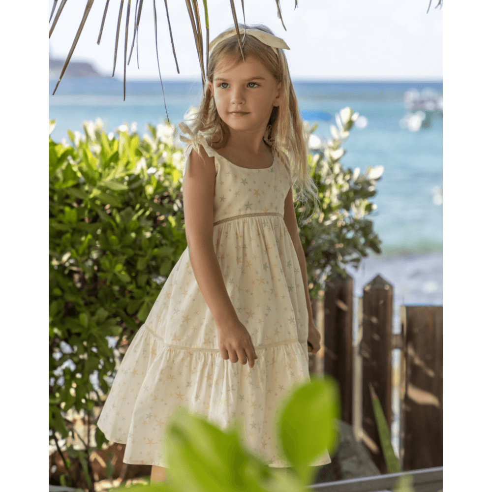 Early Sunday Girls Printed Cotton Cambric Dress - Star Fish