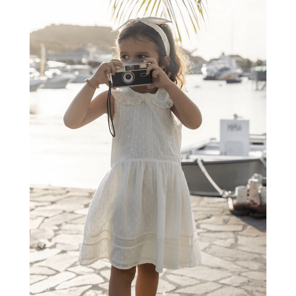 Early Sunday Girls Cotton Dobby Swiss Dots Dress - Ivory