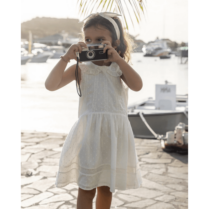 Early Sunday Girls Cotton Dobby Swiss Dots Dress - Ivory