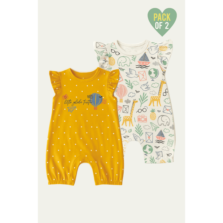 Furr Balls Globe Trotter Organic Cotton Bodysuits - Pack of 2