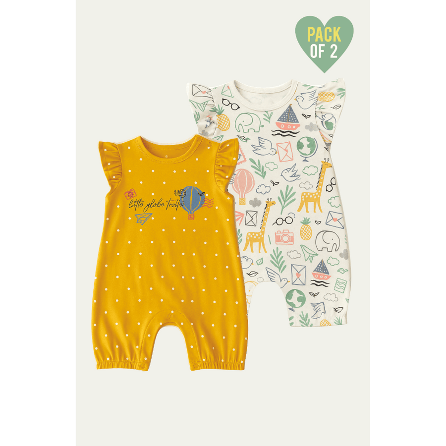 Furr Balls Globe Trotter Organic Cotton Bodysuits - Pack of 2