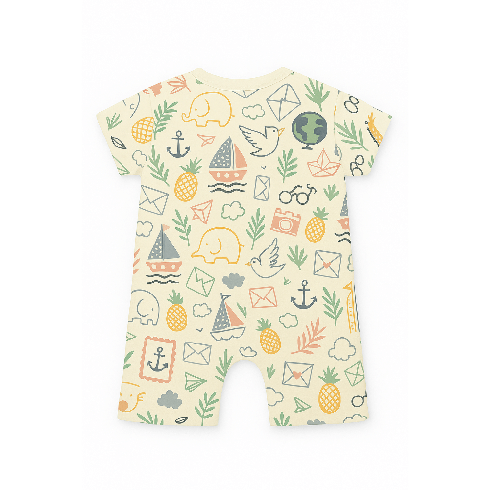 Furr Balls Globe Trotter Organic Cotton Bodysuits - Off-White &amp; Dusty Blue (Pack of 2)