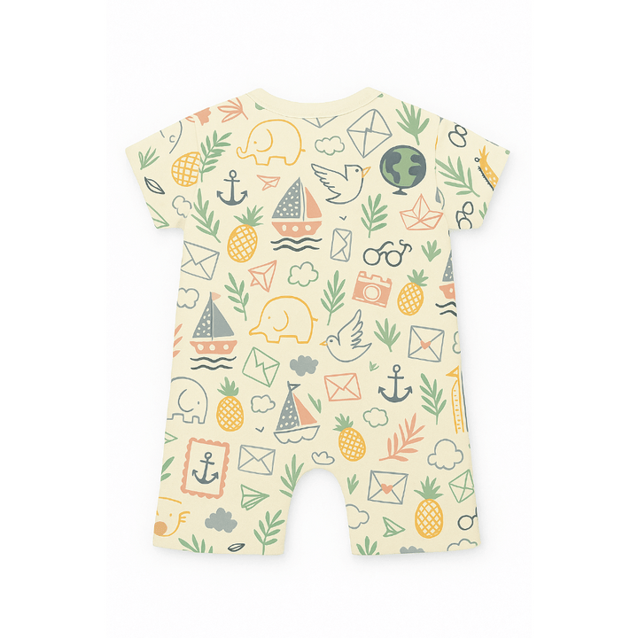 Furr Balls Globe Trotter Organic Cotton Bodysuits - Off-White &amp; Dusty Blue (Pack of 2)