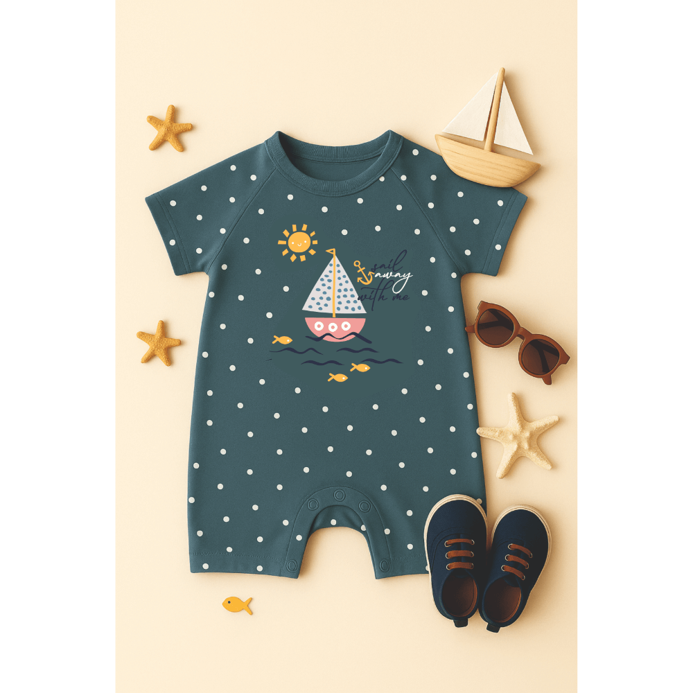 Furr Balls Globe Trotter Organic Cotton Bodysuits - Off-White &amp; Dusty Blue (Pack of 2)