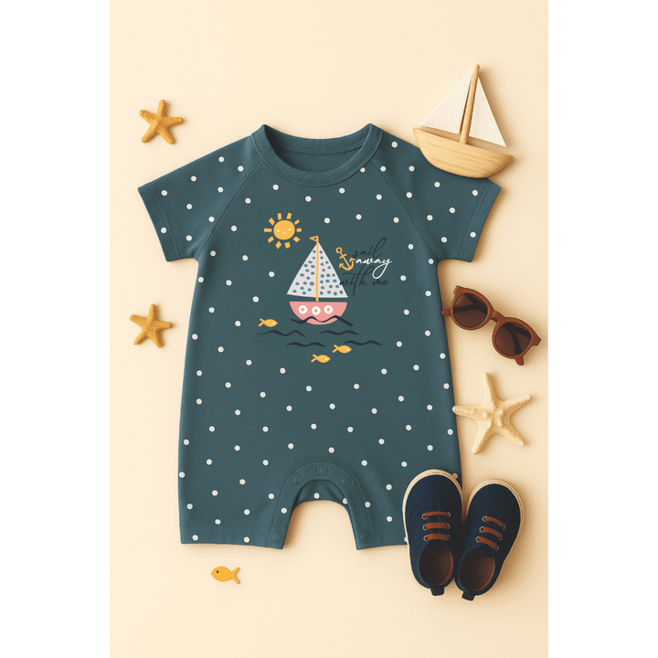 Furr Balls Globe Trotter Organic Cotton Bodysuits - Off-White &amp; Dusty Blue (Pack of 2)