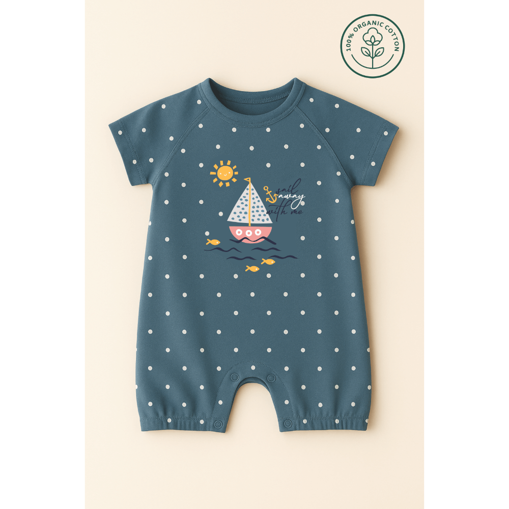 Furr Balls Globe Trotter Organic Cotton Bodysuits - Off-White &amp; Dusty Blue (Pack of 2)