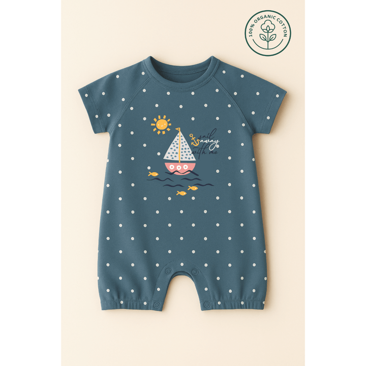 Furr Balls Globe Trotter Organic Cotton Bodysuits - Off-White &amp; Dusty Blue (Pack of 2)