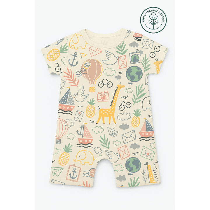 Furr Balls Globe Trotter Organic Cotton Bodysuits - Off-White &amp; Dusty Blue (Pack of 2)