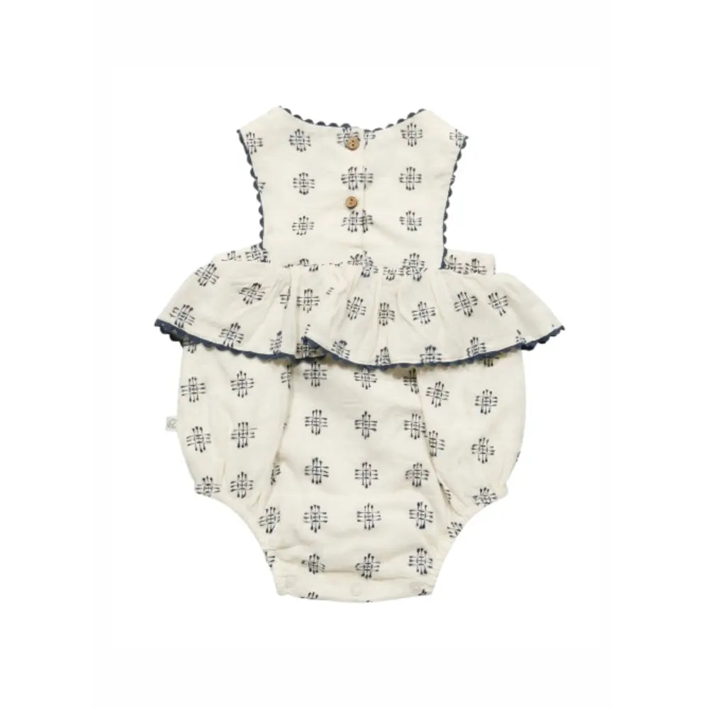 Furr Balls Ethnic Buta Weave Infant Bubble Romper - Off White
