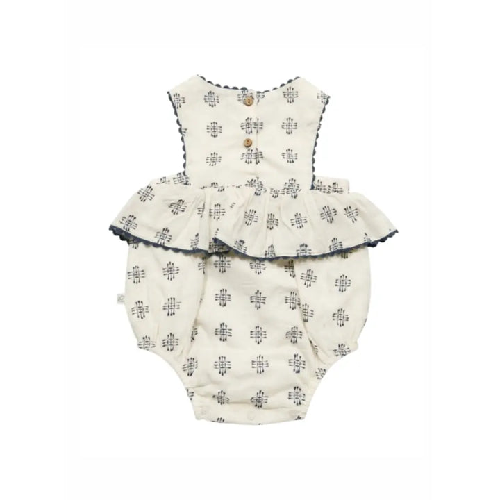 Furr Balls Ethnic Buta Weave Infant Bubble Romper - Off White