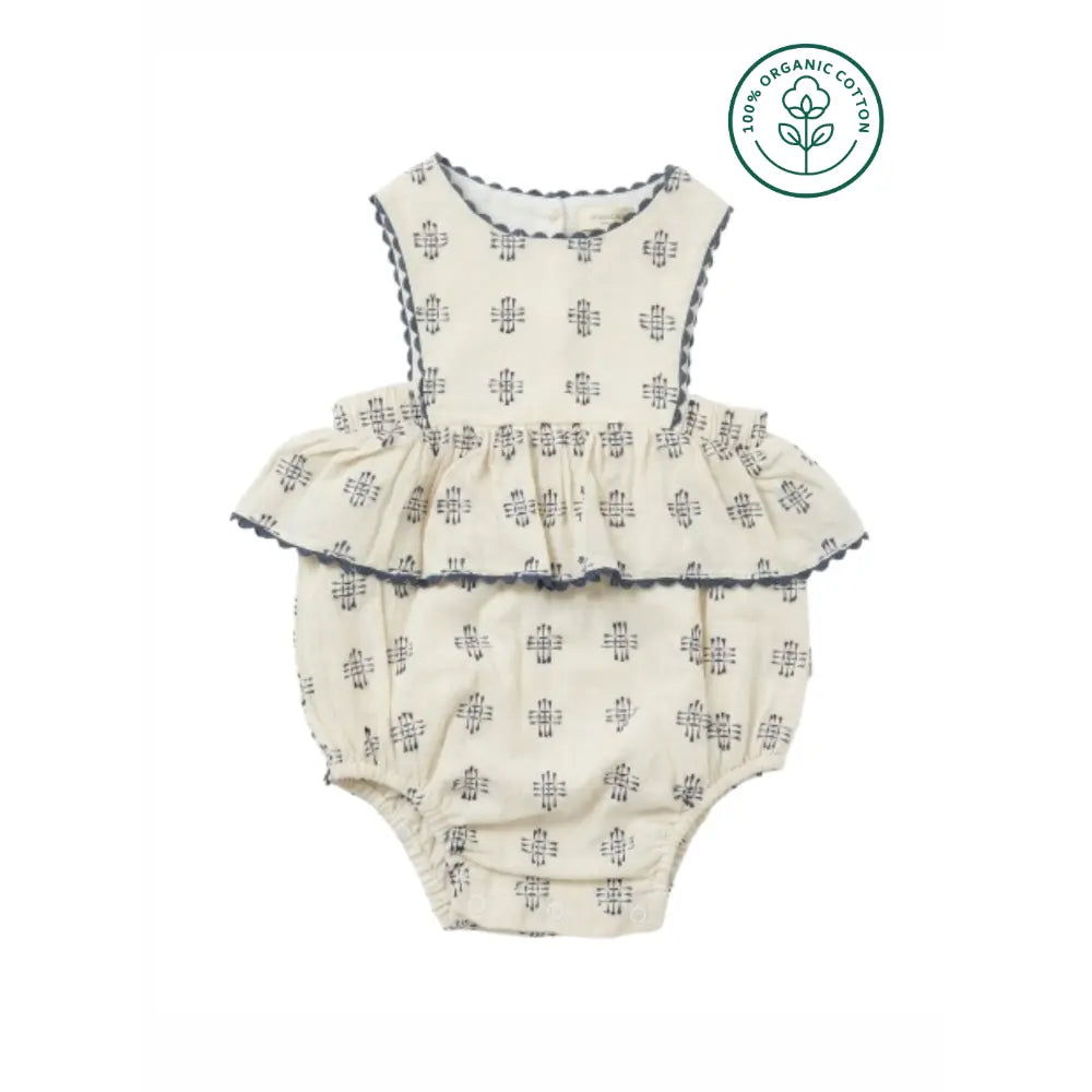 Furr Balls Ethnic Buta Weave Infant Bubble Romper - Off White