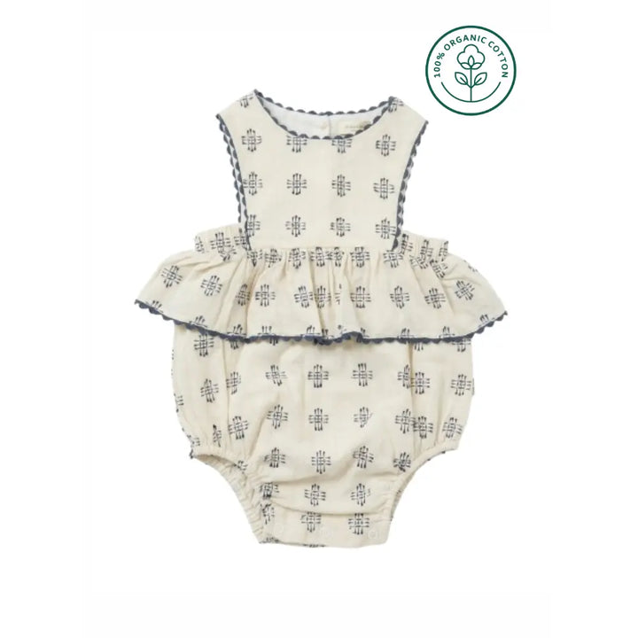 Furr Balls Ethnic Buta Weave Infant Bubble Romper - Off White