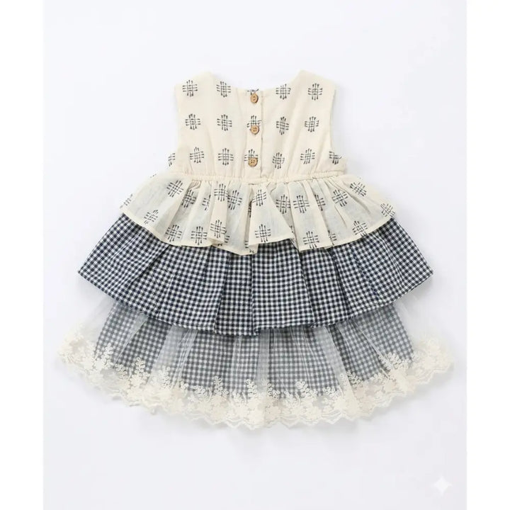 Furr Balls Ethnic Buta Weave Infant Dress - Off White