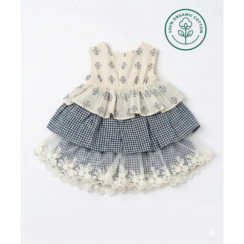 Furr Balls Ethnic Buta Weave Infant Dress - Off White