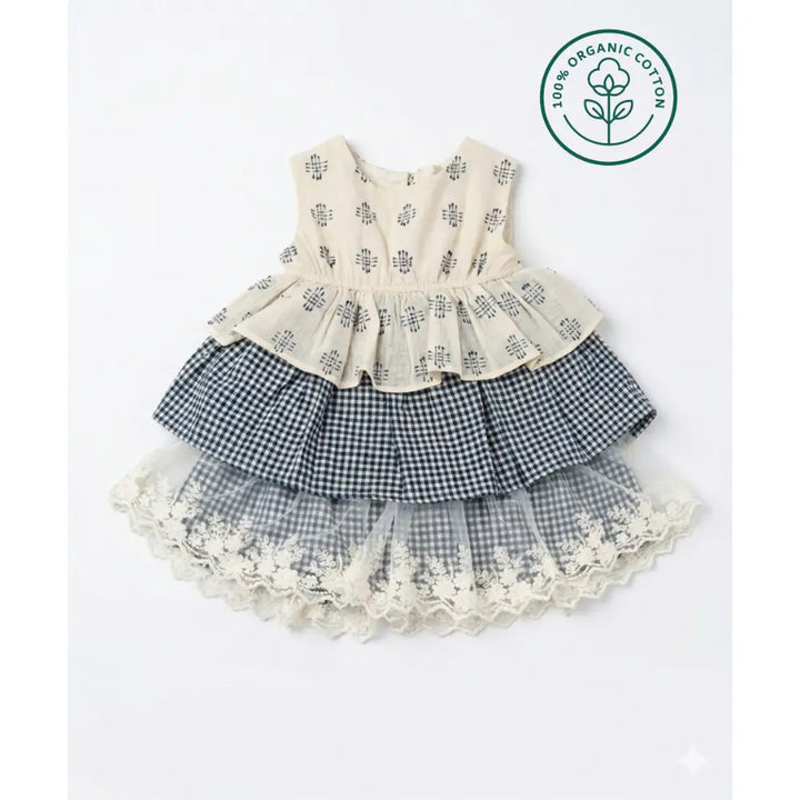 Furr Balls Ethnic Buta Weave Infant Dress - Off White
