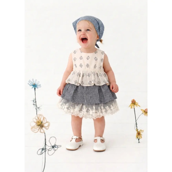 Furr Balls Ethnic Buta Weave Infant Dress - Off White