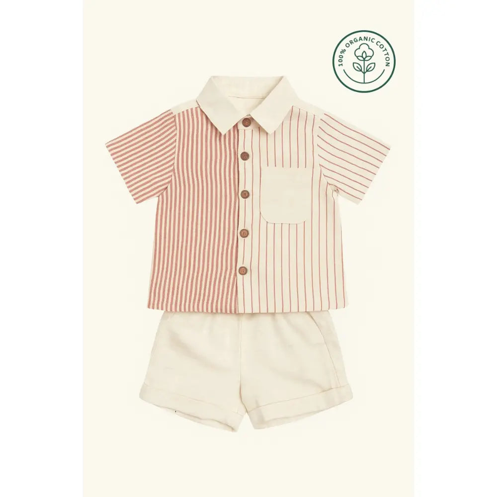 Furr Balls Striped Organic Co-ord Set - Off White