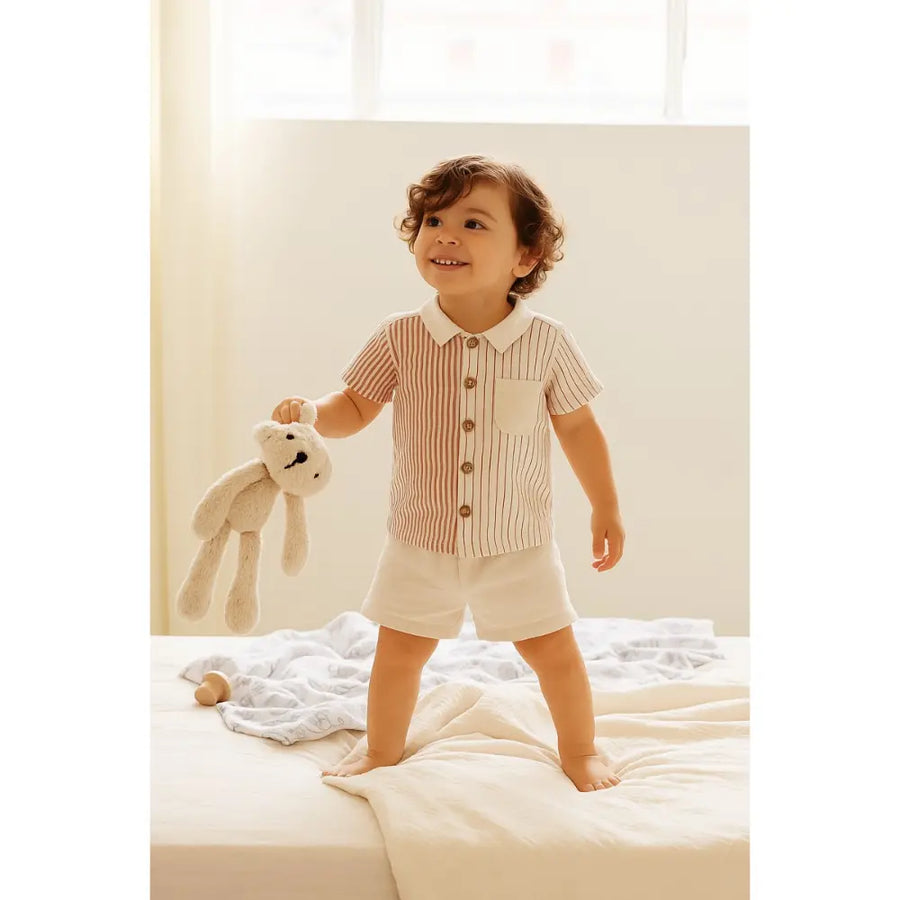 Furr Balls Striped Organic Co-ord Set - Off White