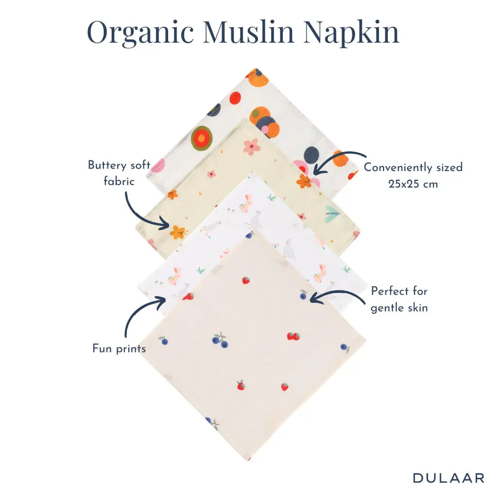 Dulaar Organic Muslin Face Napkin (Set of 4) (0 - 12months)