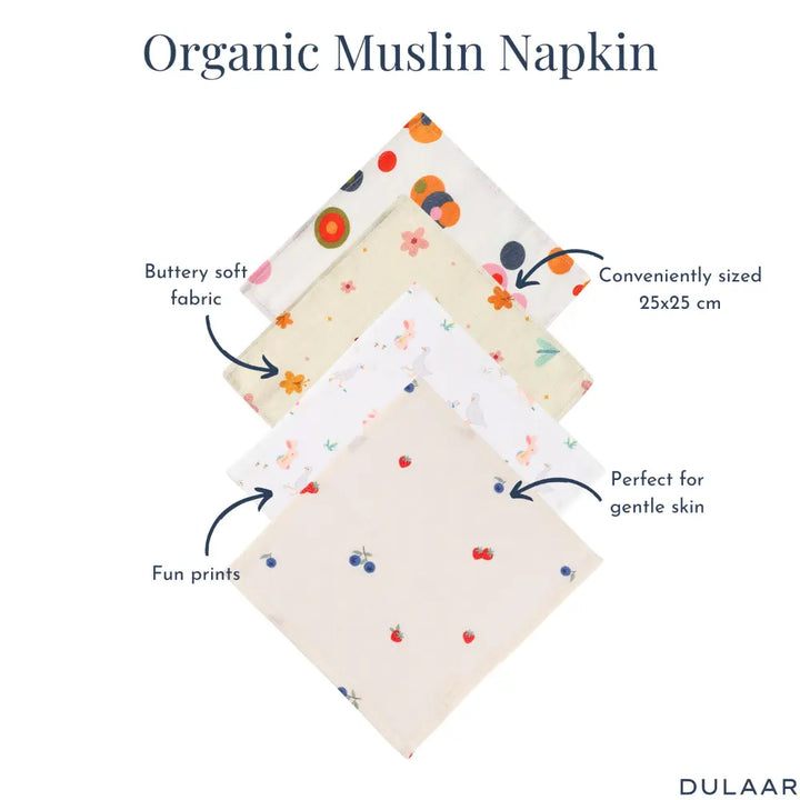 Dulaar Organic Muslin Face Napkin (Set of 4) (0 - 12months)