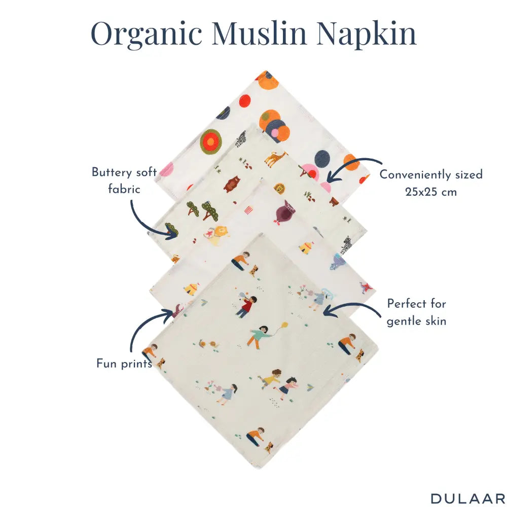 Dulaar Organic Muslin Face Napkin (Set of 4) (0 - 12months)