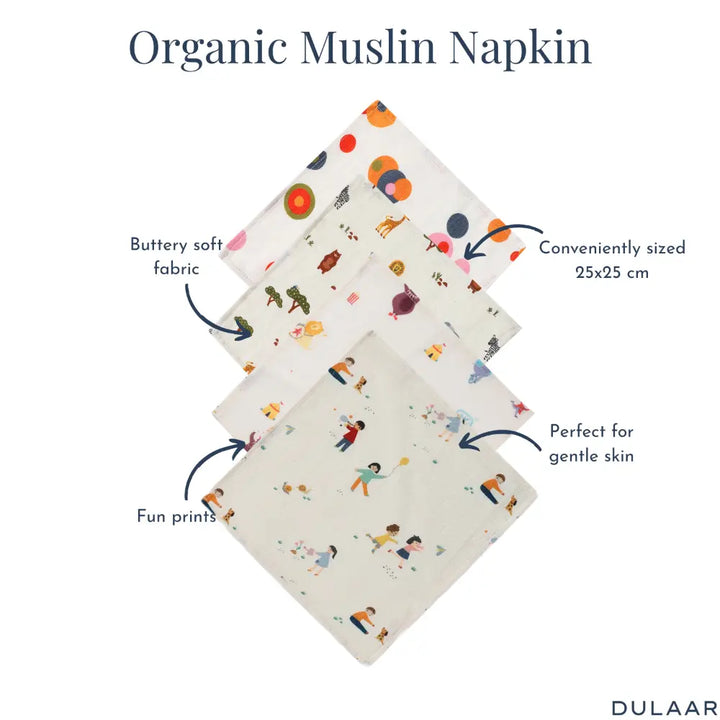 Dulaar Organic Muslin Face Napkin (Set of 4) (0 - 12months)
