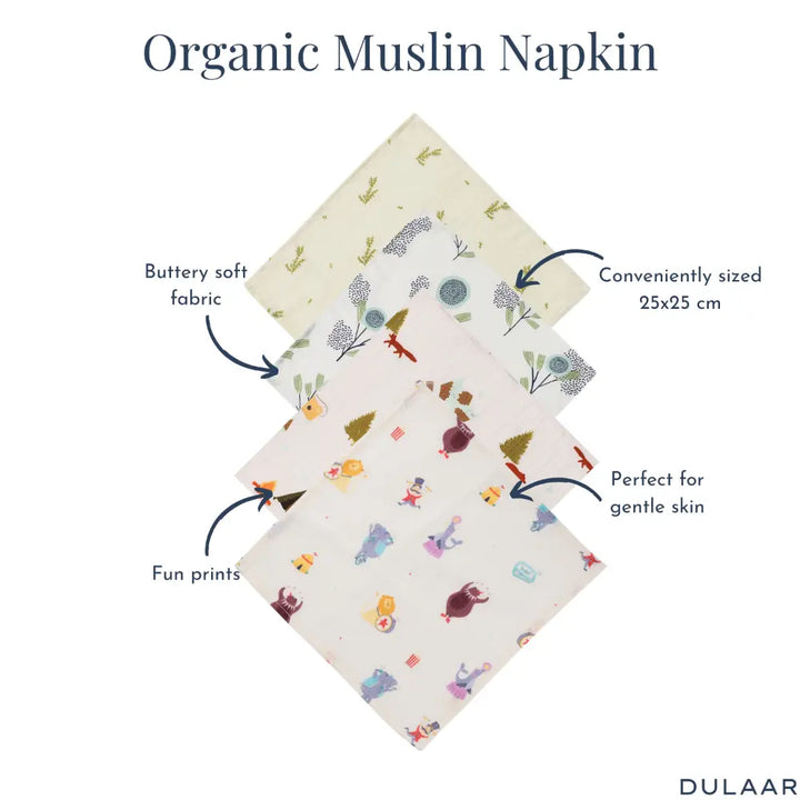 Dulaar Organic Muslin Face Napkin (Set of 4) (0 - 12months)