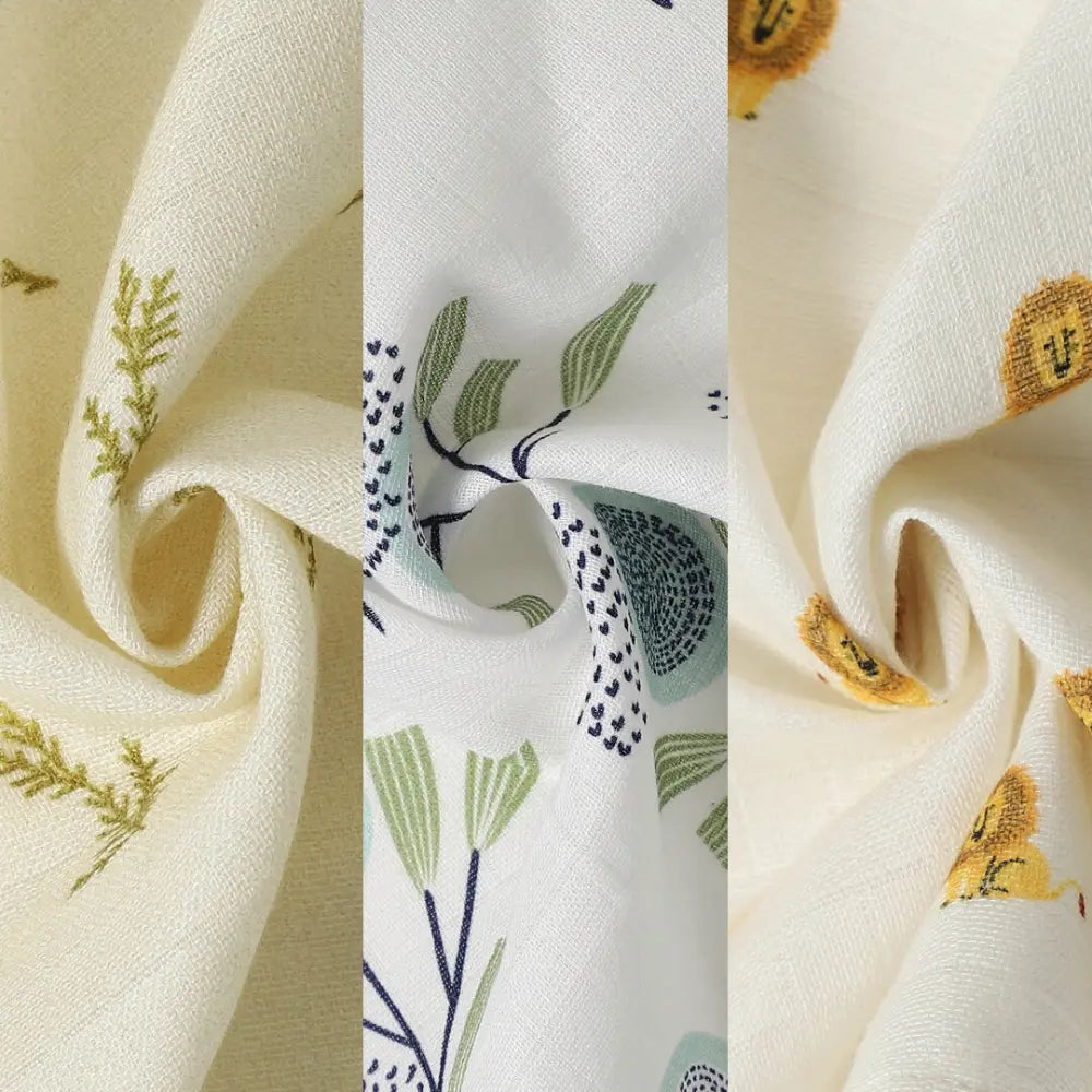Dulaar Organic Muslin Face Napkin (Set of 3) (0 - 12months) - Green Zen + The Sparrow and Flower + Just Lion Around