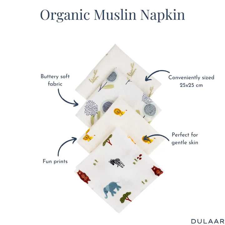 Dulaar Organic Muslin Face Napkin (Set of 4)