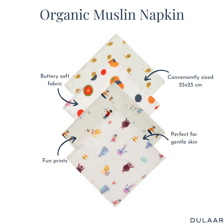 Dulaar Organic Muslin Face Napkin (Set of 4) (0 - 12months)