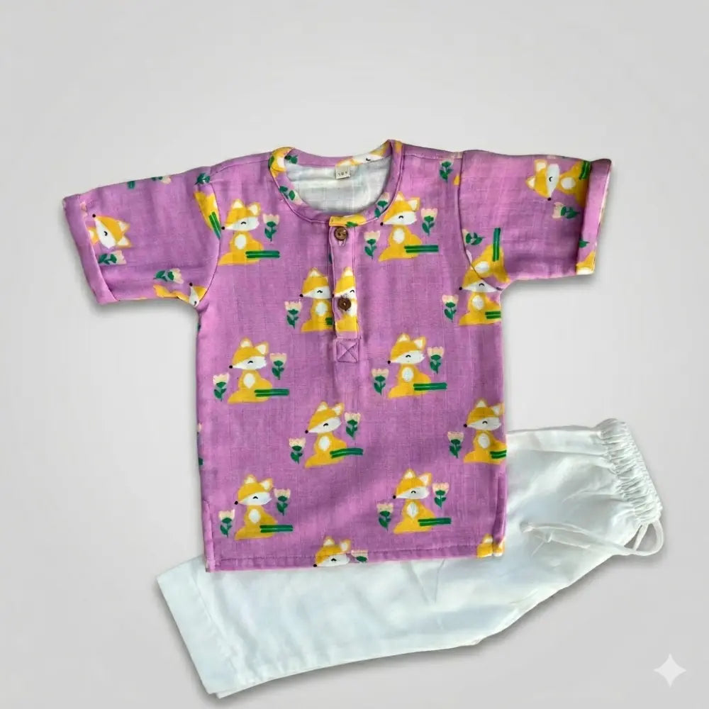 Bhaakur Fox Print Unisex Co-ord Set - Purple