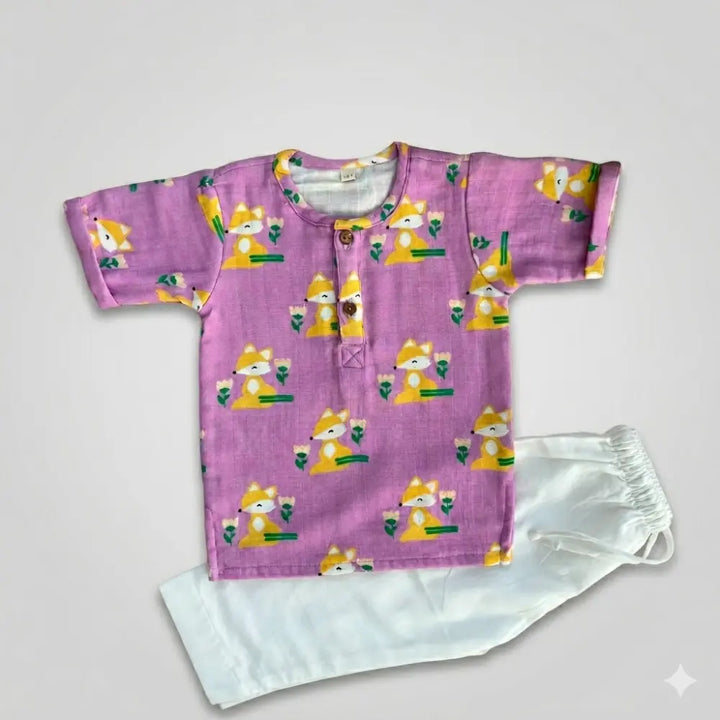 Bhaakur Fox Print Unisex Co-ord Set - Purple