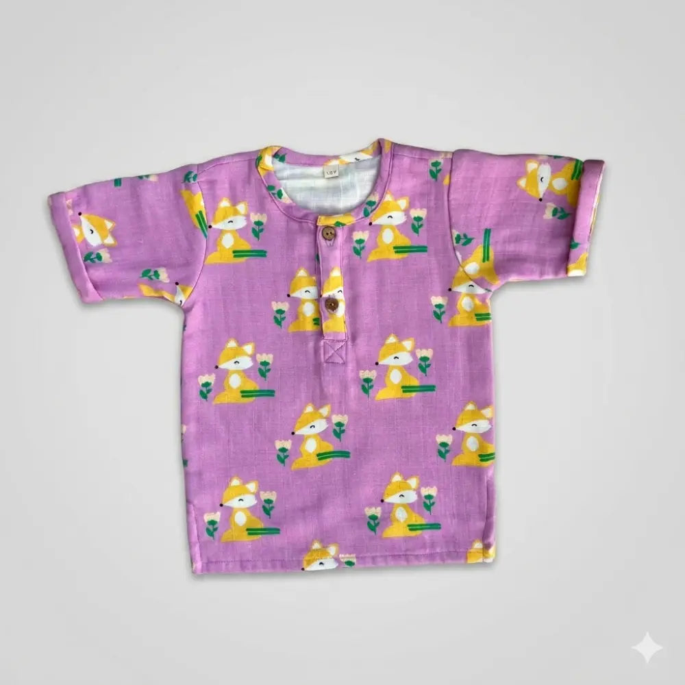 Bhaakur Fox Print Unisex Co-ord Set - Purple