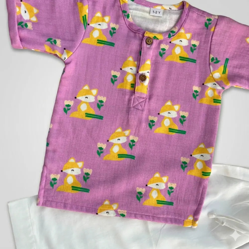 Bhaakur Fox Print Unisex Co-ord Set - Purple