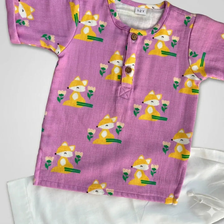 Bhaakur Fox Print Unisex Co-ord Set - Purple