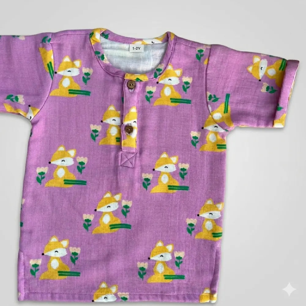 Bhaakur Fox Print Unisex Co-ord Set - Purple