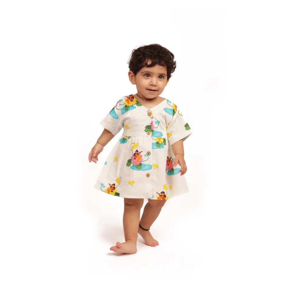 Bhaakur Organic Cotton Frock| Infants and Toddlers| Goddess Saraswati