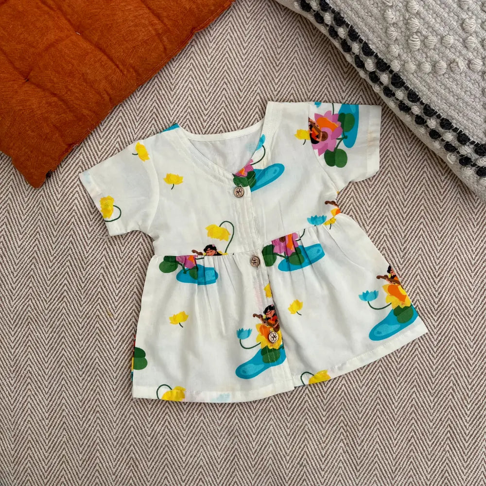 Bhaakur Organic Cotton Frock| Infants and Toddlers| Goddess Saraswati