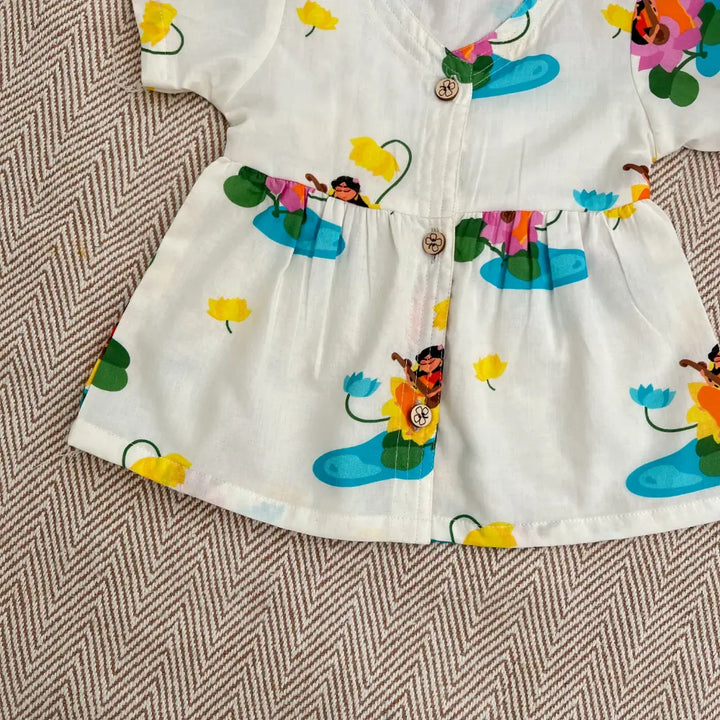 Bhaakur Organic Cotton Frock| Infants and Toddlers| Goddess Saraswati