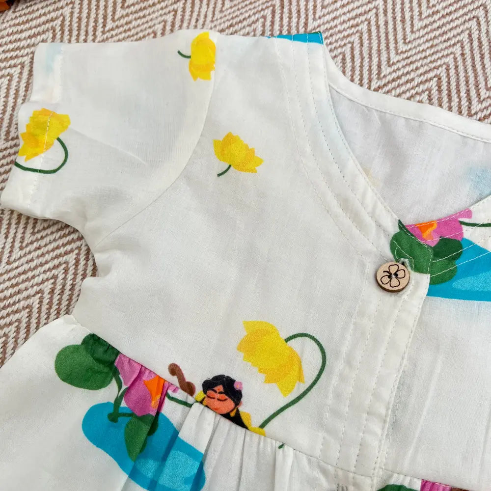 Bhaakur Organic Cotton Frock| Infants and Toddlers| Goddess Saraswati