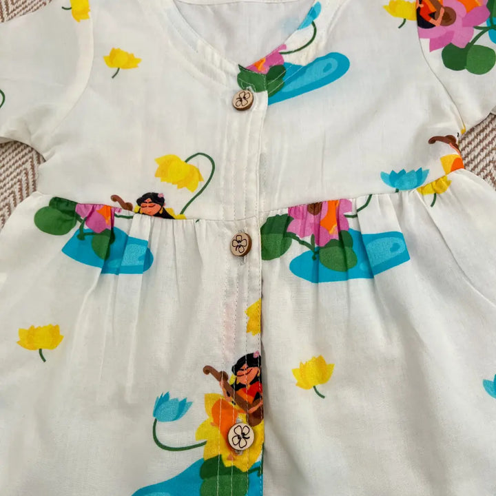 Bhaakur Organic Cotton Frock| Infants and Toddlers| Goddess Saraswati
