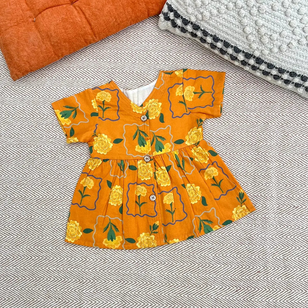 Bhaakur Organic Cotton Frock| Infants and Toddlers| Marigold Orange