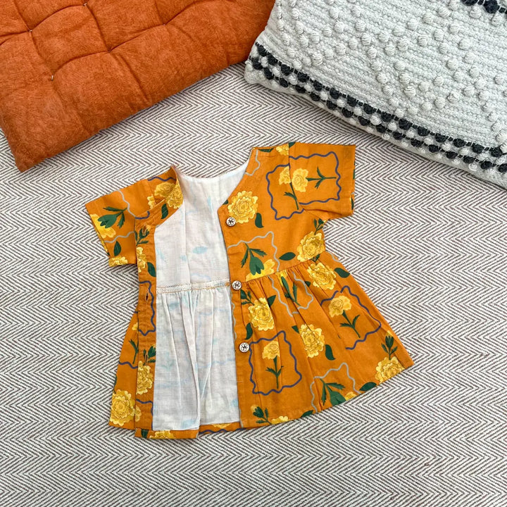 Bhaakur Organic Cotton Frock| Infants and Toddlers| Marigold Orange
