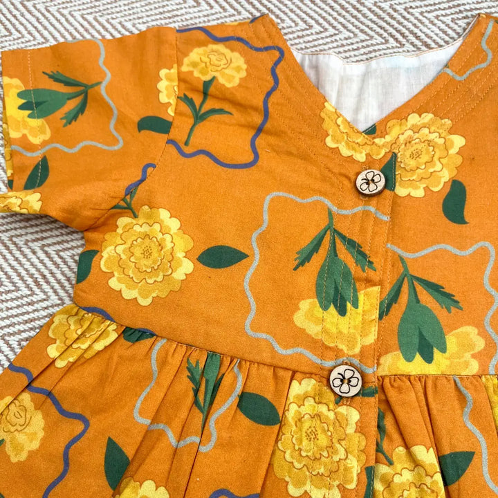 Bhaakur Organic Cotton Frock| Infants and Toddlers| Marigold Orange