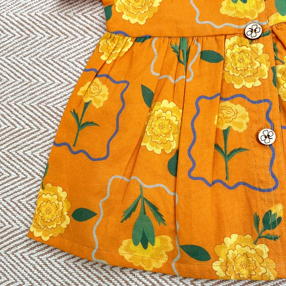 Bhaakur Organic Cotton Frock| Infants and Toddlers| Marigold Orange