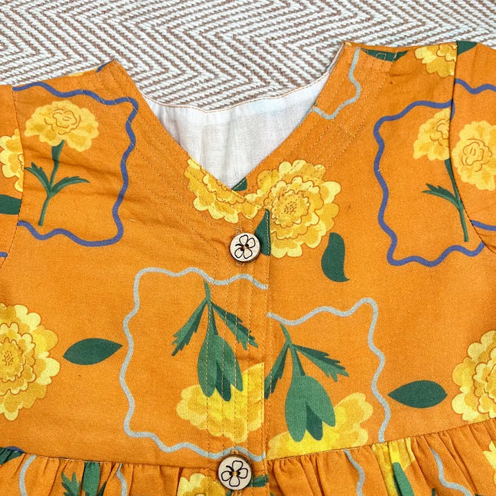 Bhaakur Organic Cotton Frock| Infants and Toddlers| Marigold Orange