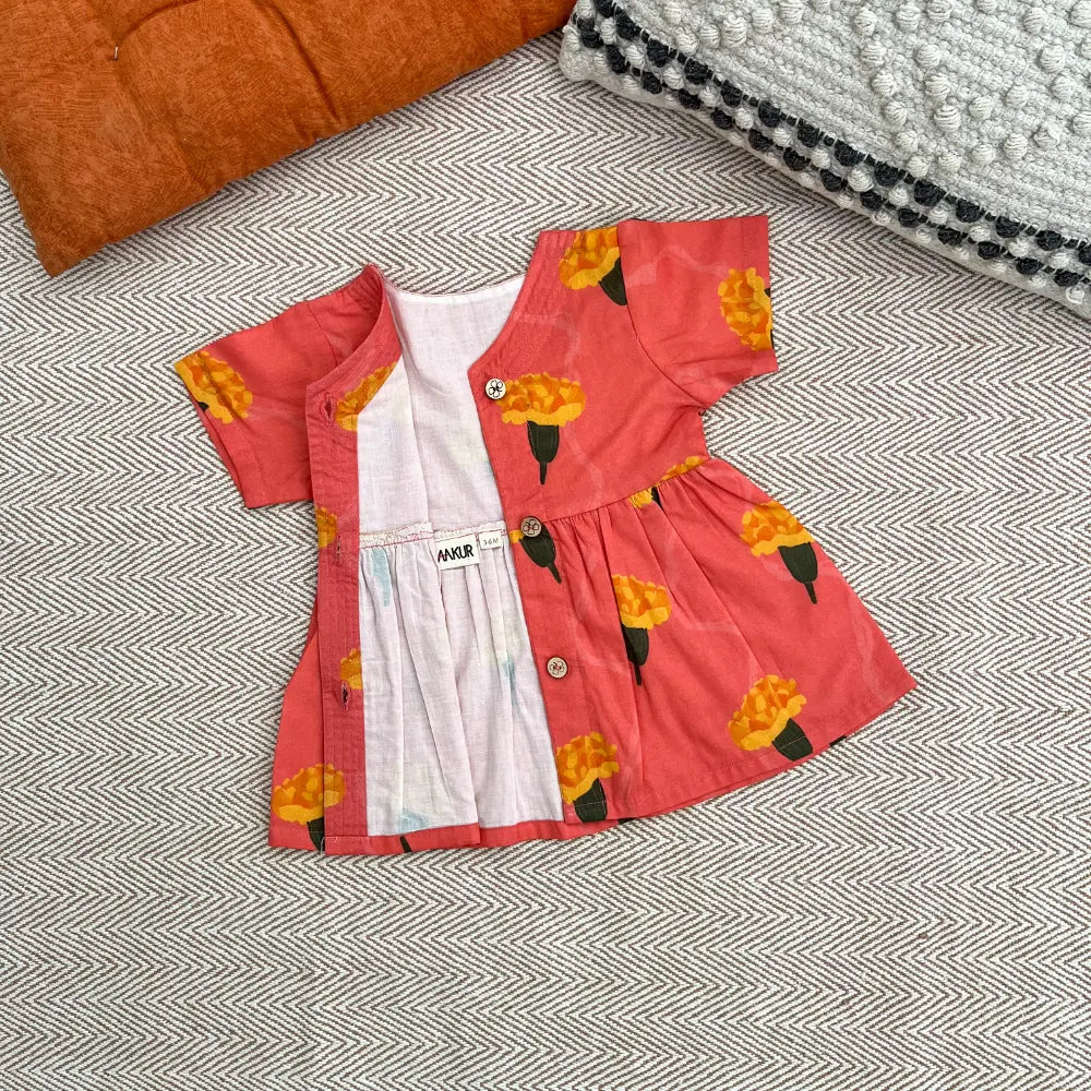 Bhaakur Organic Cotton Frock| Infants and Toddlers| Marigold Pink