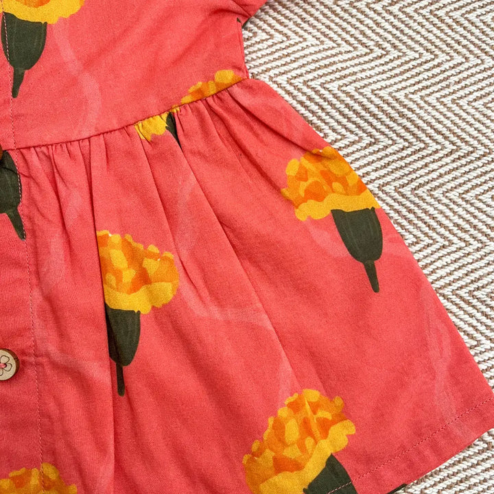Bhaakur Organic Cotton Frock| Infants and Toddlers| Marigold Pink