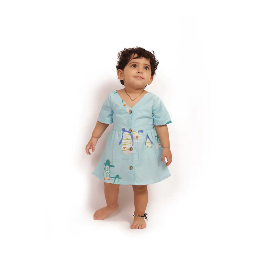 Bhaakur Organic Cotton Frock| Infants and Toddlers| Penguin Print