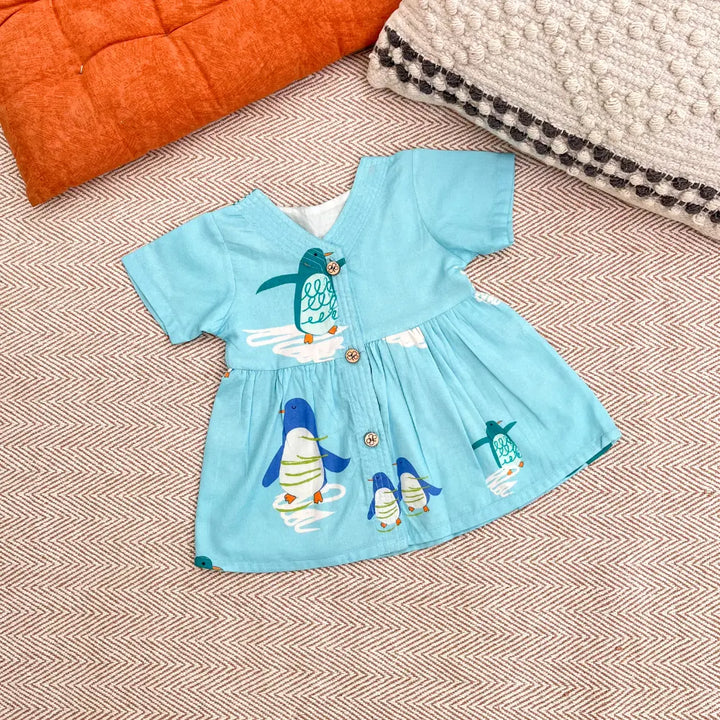 Bhaakur Organic Cotton Frock| Infants and Toddlers| Penguin Print